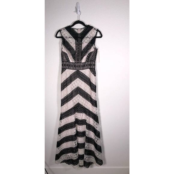 Karen Millen Chevron Crochet Maxi Mermaid Gown High-Neck Black White W US 6 NWT - Picture 5 of 9